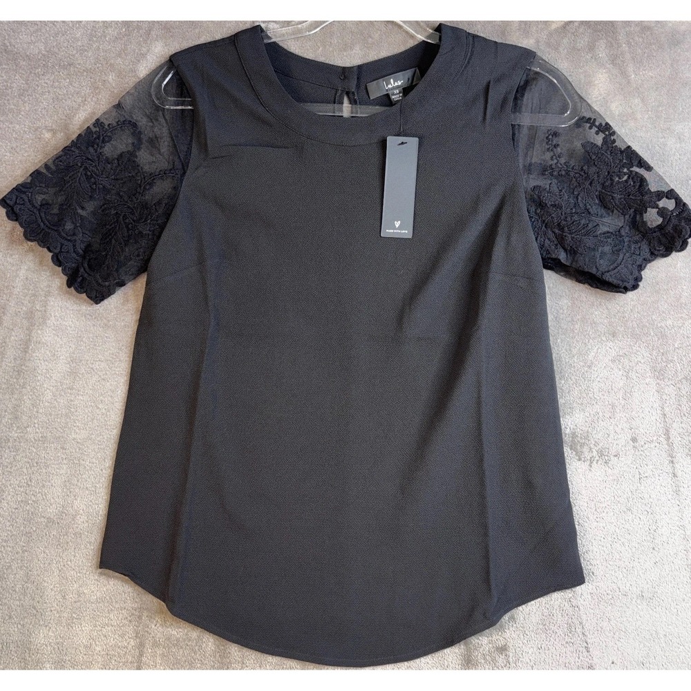 Lulus Made With Love Lisa Marie Embroidered Top Womens XS Black Back Keyhole